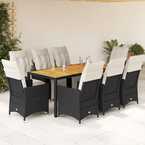 Gossi set mobilier de gradina cu perne, 9 piese, negru, poliratan