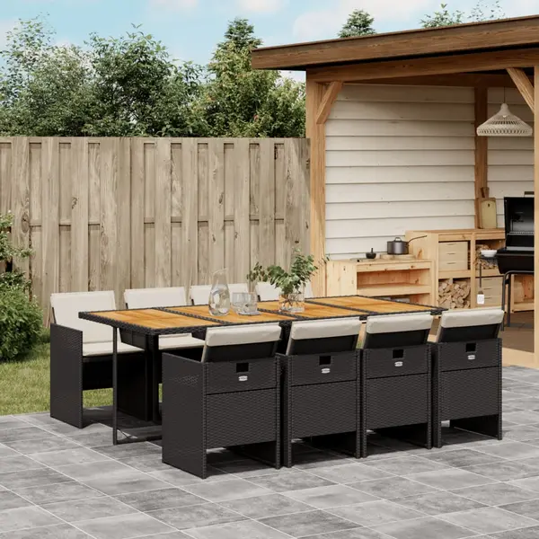 Gossi set mobilier de gradina cu perne, 9 piese, negru, poliratan
