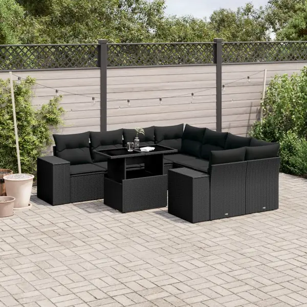 Gossi set mobilier de gradina cu perne, 9 piese, negru, poliratan