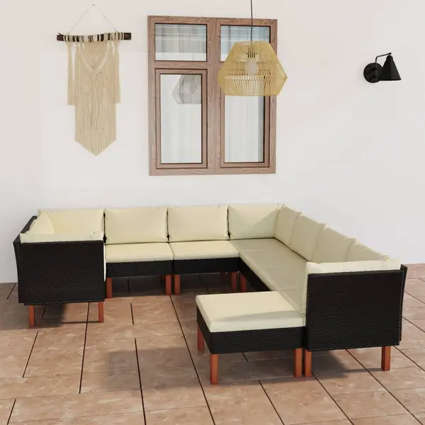Gossi set mobilier de gradina cu perne, 9 piese, negru, poliratan
