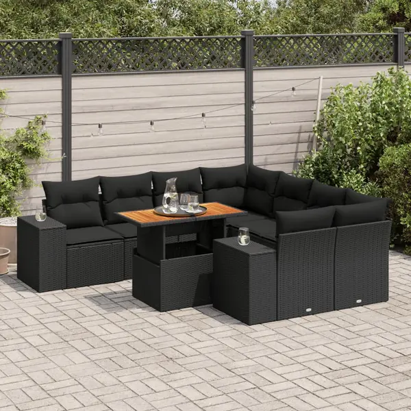 Gossi set mobilier de gradina cu perne, 9 piese, negru, poliratan