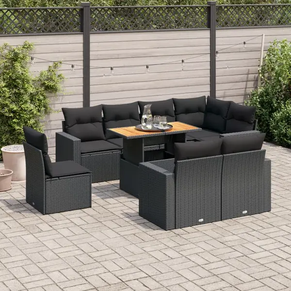 Gossi set mobilier de gradina cu perne, 9 piese, negru, poliratan