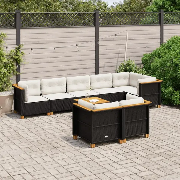 Gossi set mobilier de gradina cu perne, 9 piese, negru, poliratan