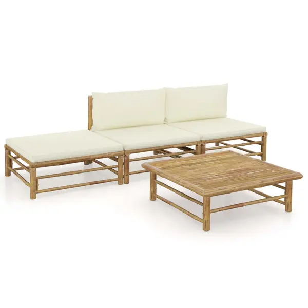 Gossi set mobilier de gradina, cu perne alb crem, 3 piese, bambus