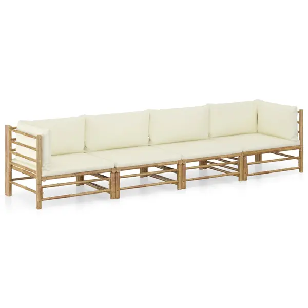 Gossi set mobilier de gradina, cu perne alb crem, 4 piese, bambus