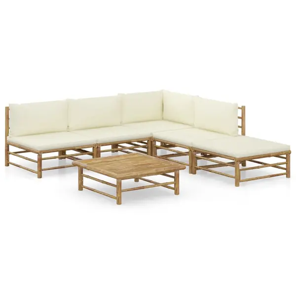 Gossi set mobilier de gradina cu perne alb crem, 6 piese, bambus
