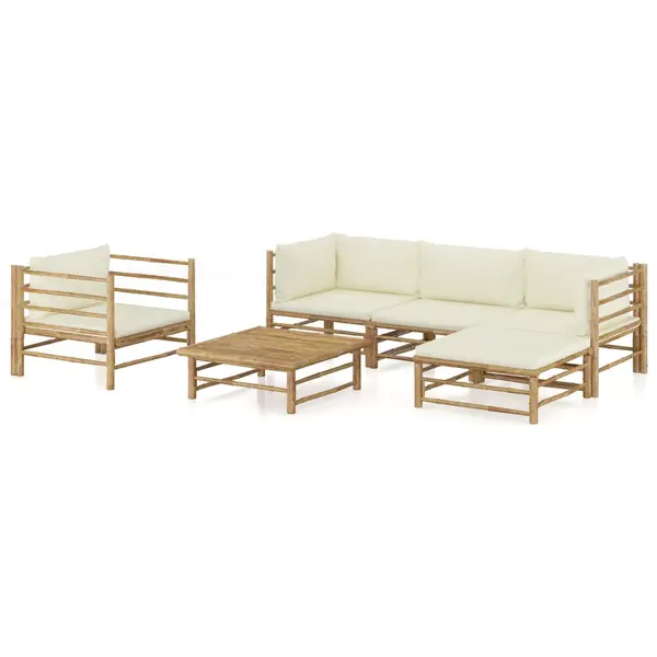 Gossi set mobilier de gradina cu perne alb crem, 6 piese, bambus