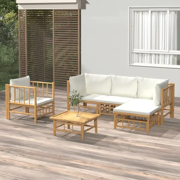 Gossi set mobilier de gradina cu perne alb crem, 6 piese, bambus