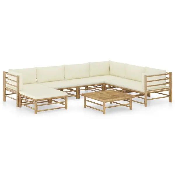 Gossi set mobilier de gradina, cu perne alb crem, 8 piese, bambus