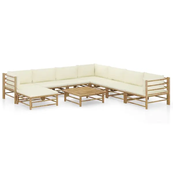 Gossi set mobilier de gradina, cu perne alb crem, 9 piese, bambus