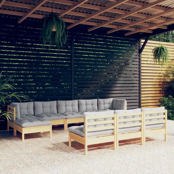 Gossi set mobilier de gradina cu perne gri 10 piese lemn masiv de pin