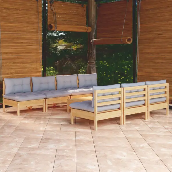 Gossi set mobilier de gradina cu perne gri, 8 piese, lemn de pin