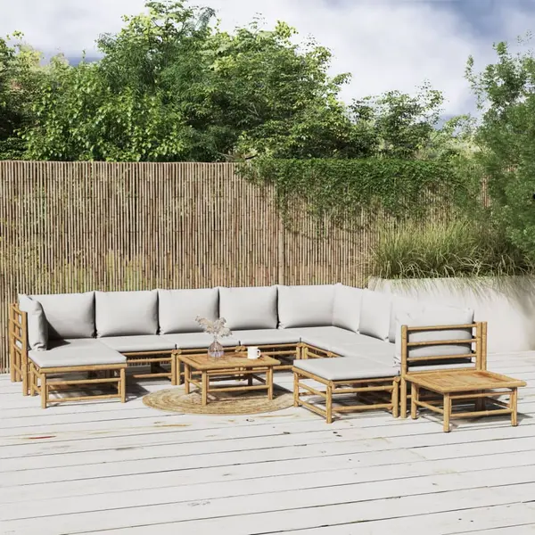 Gossi set mobilier de gradina cu perne gri deschis, 12 piese, bambus