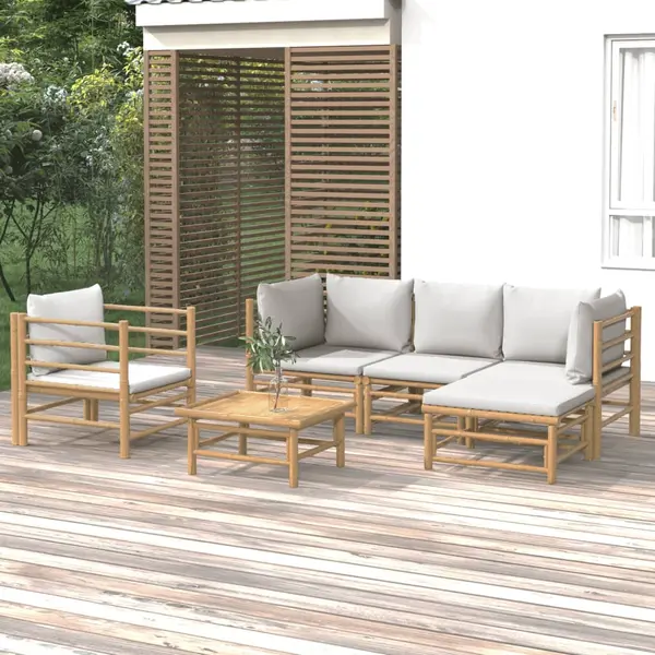 Gossi set mobilier de gradina cu perne gri deschis, 6 piese, bambus