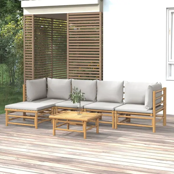Gossi set mobilier de gradina cu perne gri deschis, 6 piese, bambus