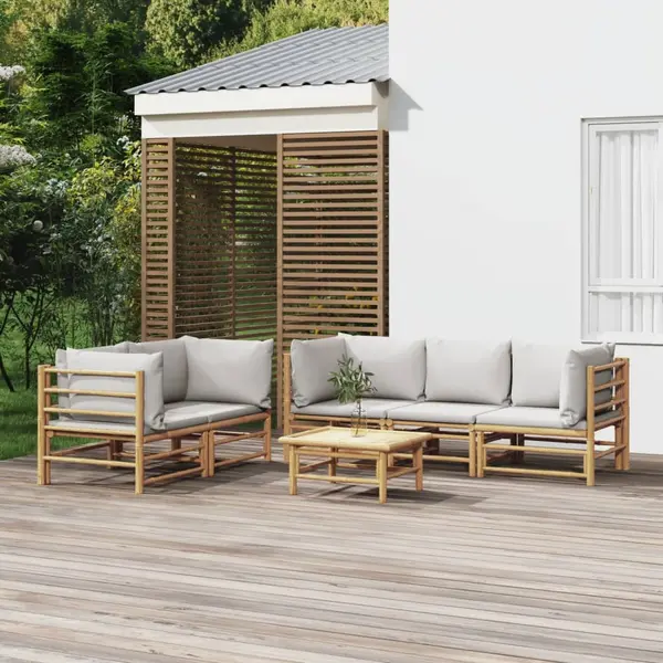 Gossi set mobilier de gradina cu perne gri deschis, 6 piese, bambus