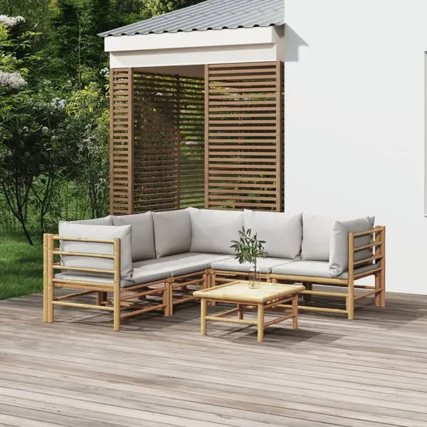Gossi set mobilier de gradina cu perne gri deschis, 6 piese, bambus