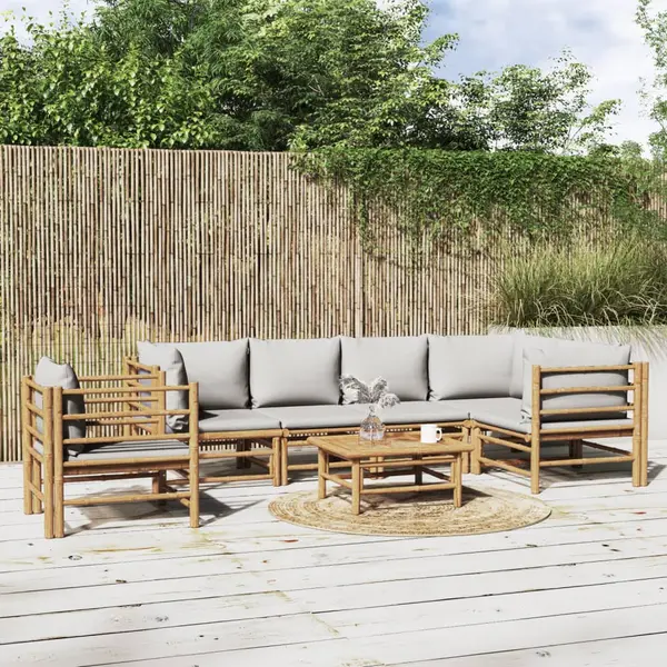Gossi set mobilier de gradina cu perne gri deschis, 7 piese, bambus