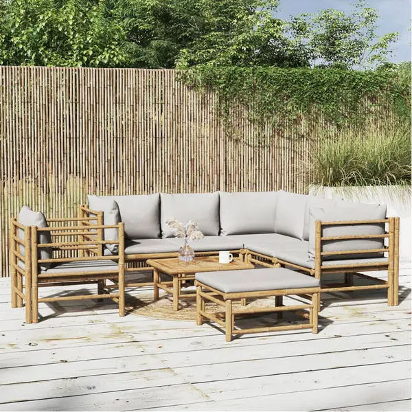 Gossi set mobilier de gradina cu perne gri deschis, 8 piese, bambus