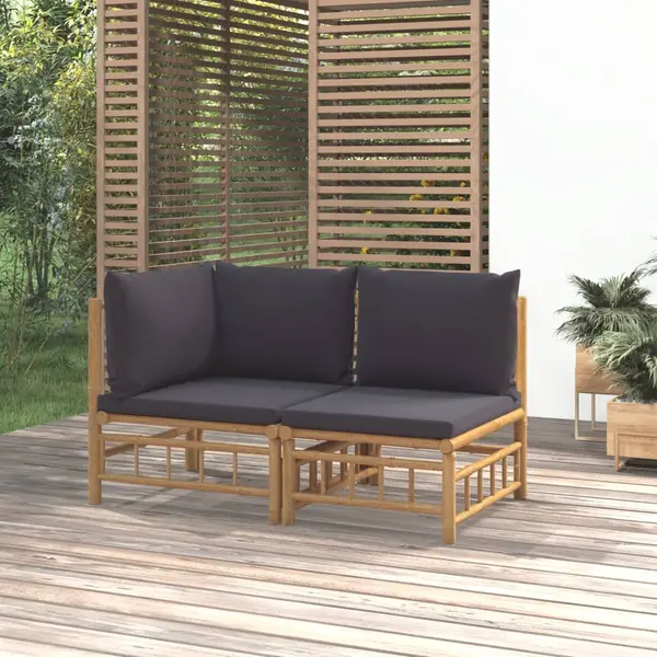 Gossi set mobilier de gradina cu perne gri inchis, 2 piese, bambus