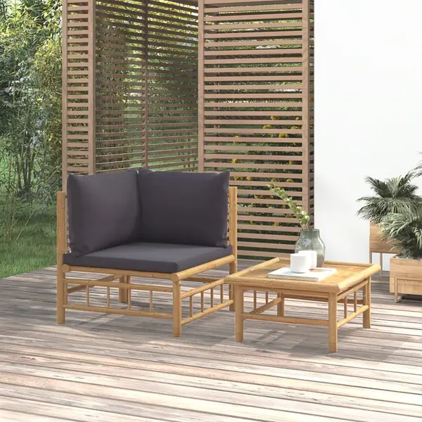 Gossi set mobilier de gradina cu perne gri inchis, 2 piese, bambus