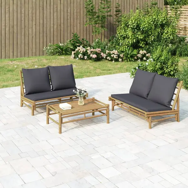 Gossi set mobilier de gradina cu perne gri inchis, 2 piese, bambus