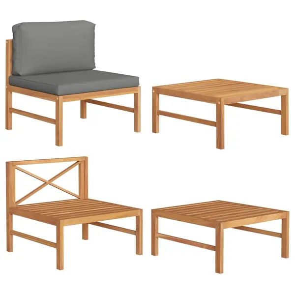 Gossi set mobilier de gradina cu perne gri inchis, 2 piese, lemn tec