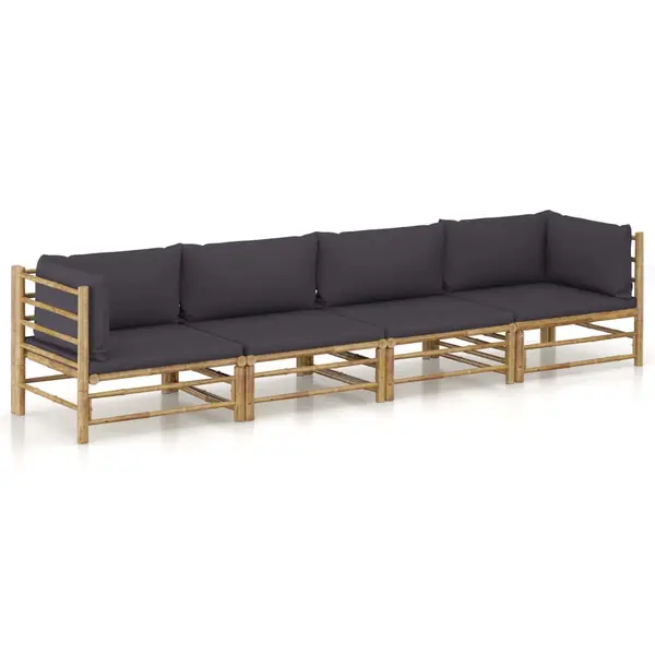Gossi set mobilier de gradina cu perne gri inchis, 4 piese, bambus