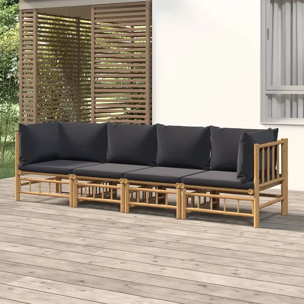 Gossi set mobilier de gradina cu perne gri inchis, 4 piese, bambus