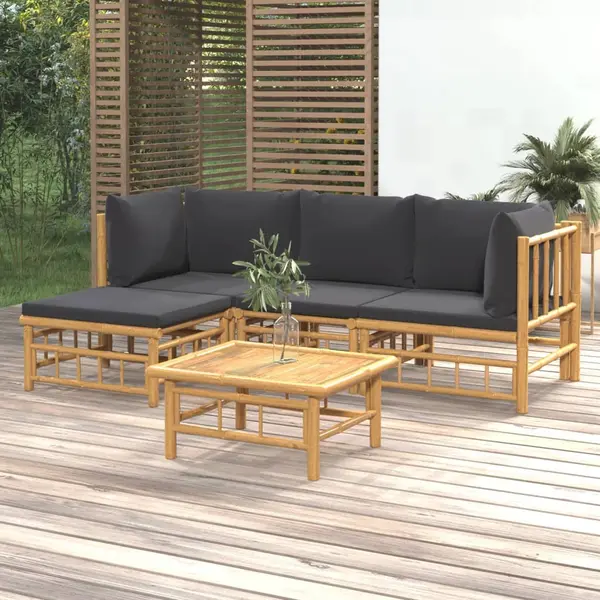 Gossi set mobilier de gradina cu perne gri inchis, 5 piese, bambus