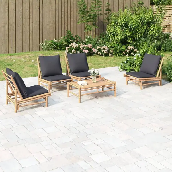 Gossi set mobilier de gradina cu perne gri inchis, 5 piese, bambus