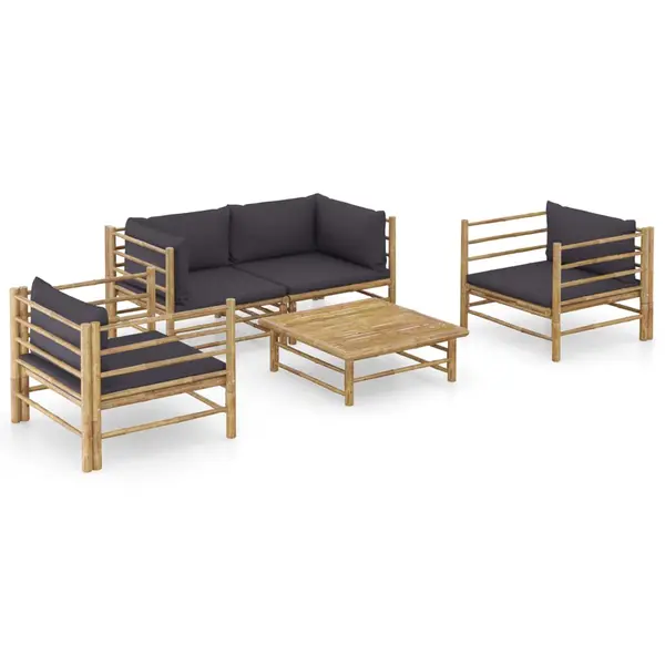Gossi set mobilier de gradina cu perne gri inchis, 5 piese, bambus