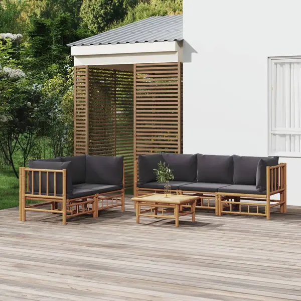 Gossi set mobilier de gradina cu perne gri inchis, 6 piese, bambus