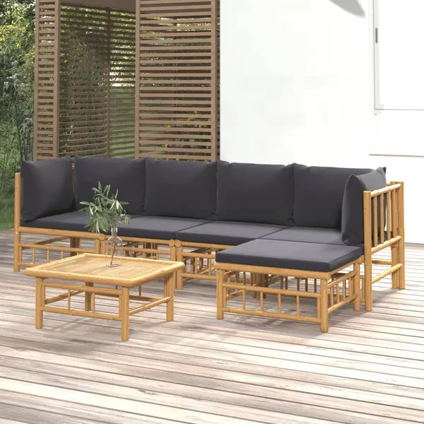 Gossi set mobilier de gradina cu perne gri inchis, 6 piese, bambus