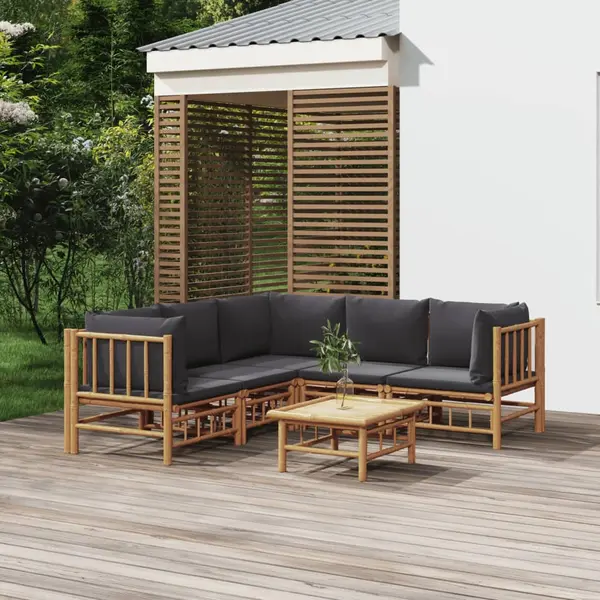 Gossi set mobilier de gradina cu perne gri inchis, 6 piese, bambus