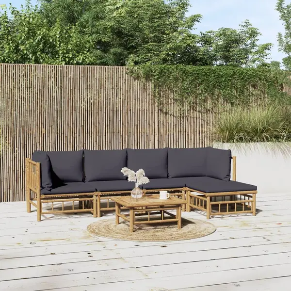 Gossi set mobilier de gradina cu perne gri inchis, 6 piese, bambus