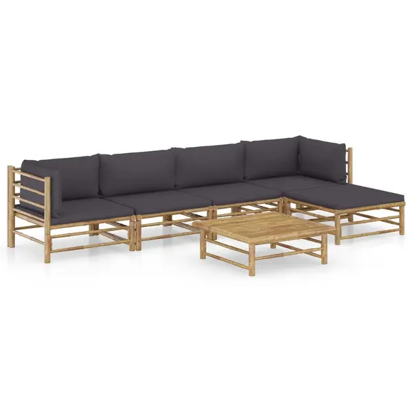 Gossi set mobilier de gradina cu perne gri inchis, 6 piese, bambus