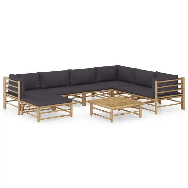 Gossi set mobilier de gradina cu perne gri inchis, 8 piese, bambus