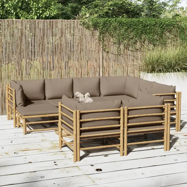 Gossi set mobilier de gradina cu perne gri taupe, 10 piese, bambus