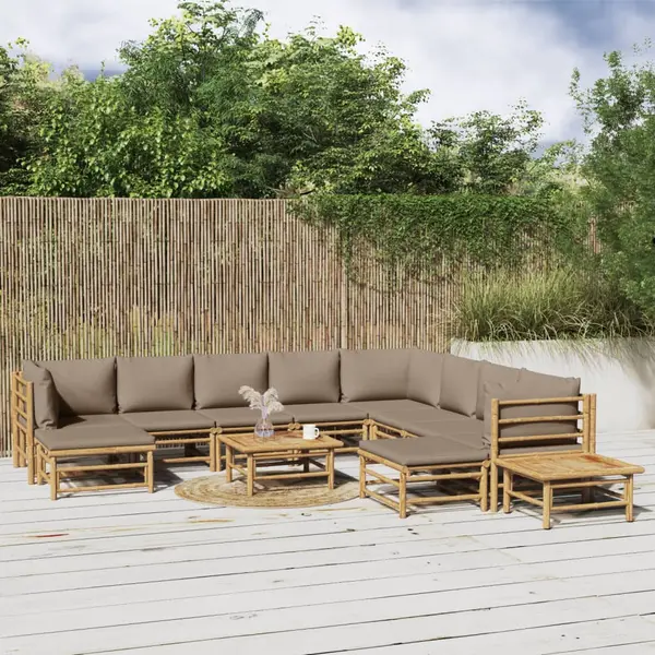 Gossi set mobilier de gradina cu perne gri taupe, 12 piese, bambus