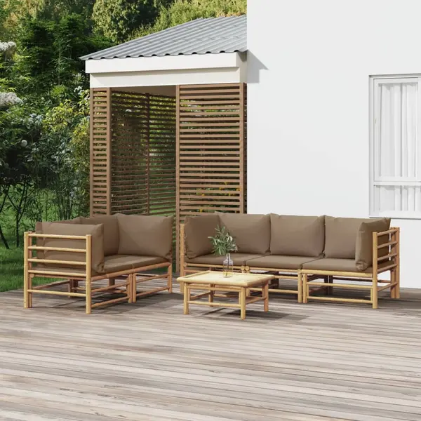 Gossi set mobilier de gradina cu perne gri taupe, 6 piese, bambus