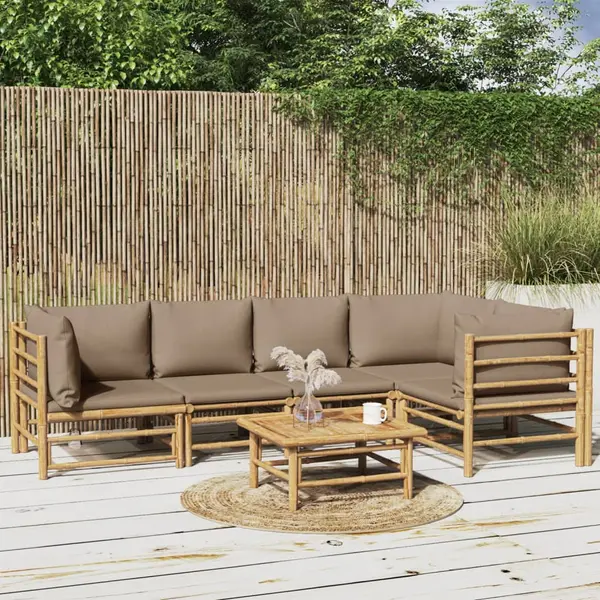 Gossi set mobilier de gradina cu perne gri taupe, 6 piese, bambus