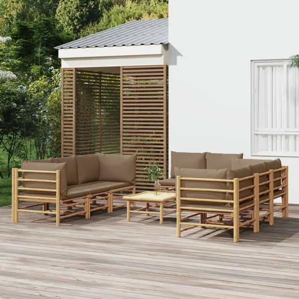 Gossi set mobilier de gradina cu perne gri taupe, 9 piese, bambus