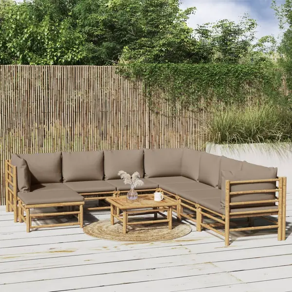 Gossi set mobilier de gradina cu perne gri taupe, 9 piese, bambus