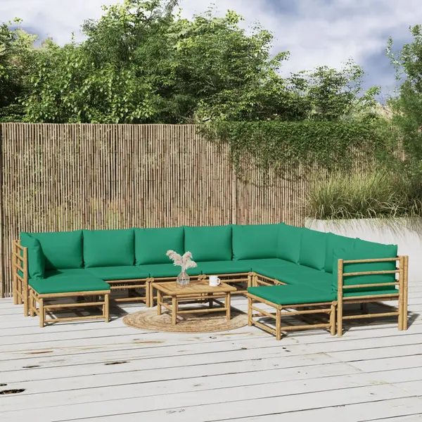 Gossi set mobilier de gradina cu perne verzi, 11 piese, bambus