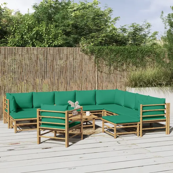 Gossi set mobilier de gradina cu perne verzi, 12 piese, bambus