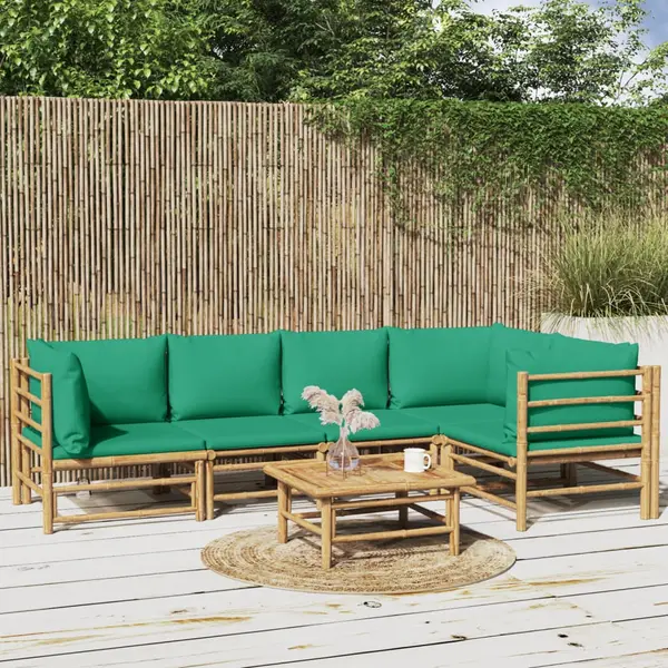Gossi set mobilier de gradina cu perne verzi, 6 piese, bambus