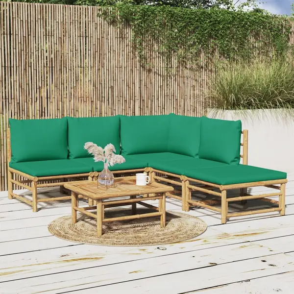 Gossi set mobilier de gradina cu perne verzi, 6 piese, bambus