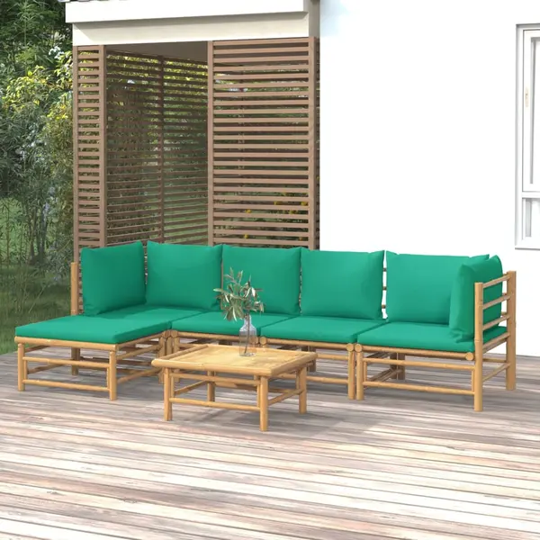 Gossi set mobilier de gradina cu perne verzi, 6 piese, bambus