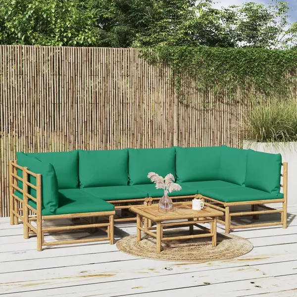 Gossi set mobilier de gradina cu perne verzi, 7 piese, bambus